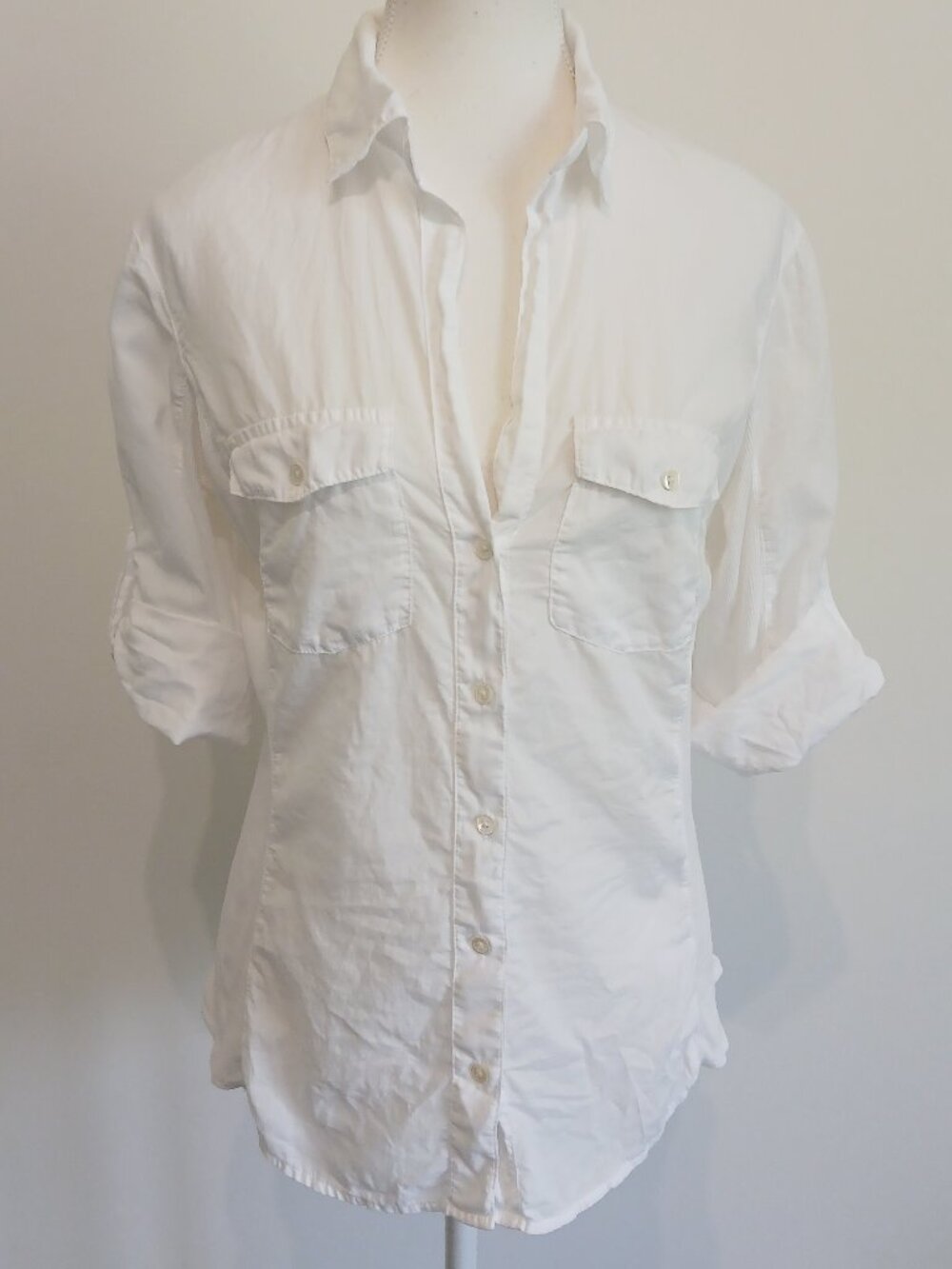 James Perse Contrast Panel Button Down Shirt 3/4 Sleeves Size US Medium/Large
